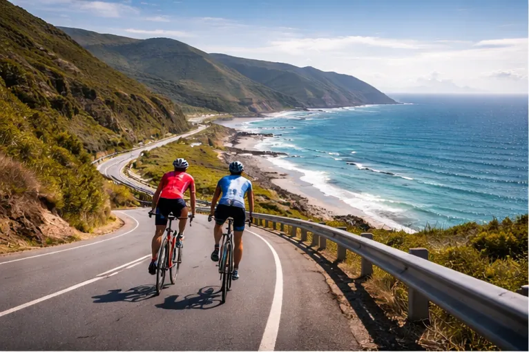 Coastal road winding along a shoreline
